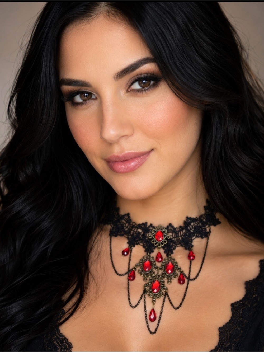 Red Gothic Lace Choker Necklace -